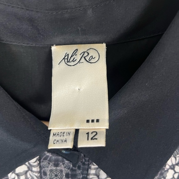 Ali Ra 12 Dress Silk Black White Geometric Collar Button Sleeveless - Picture 2 of 8